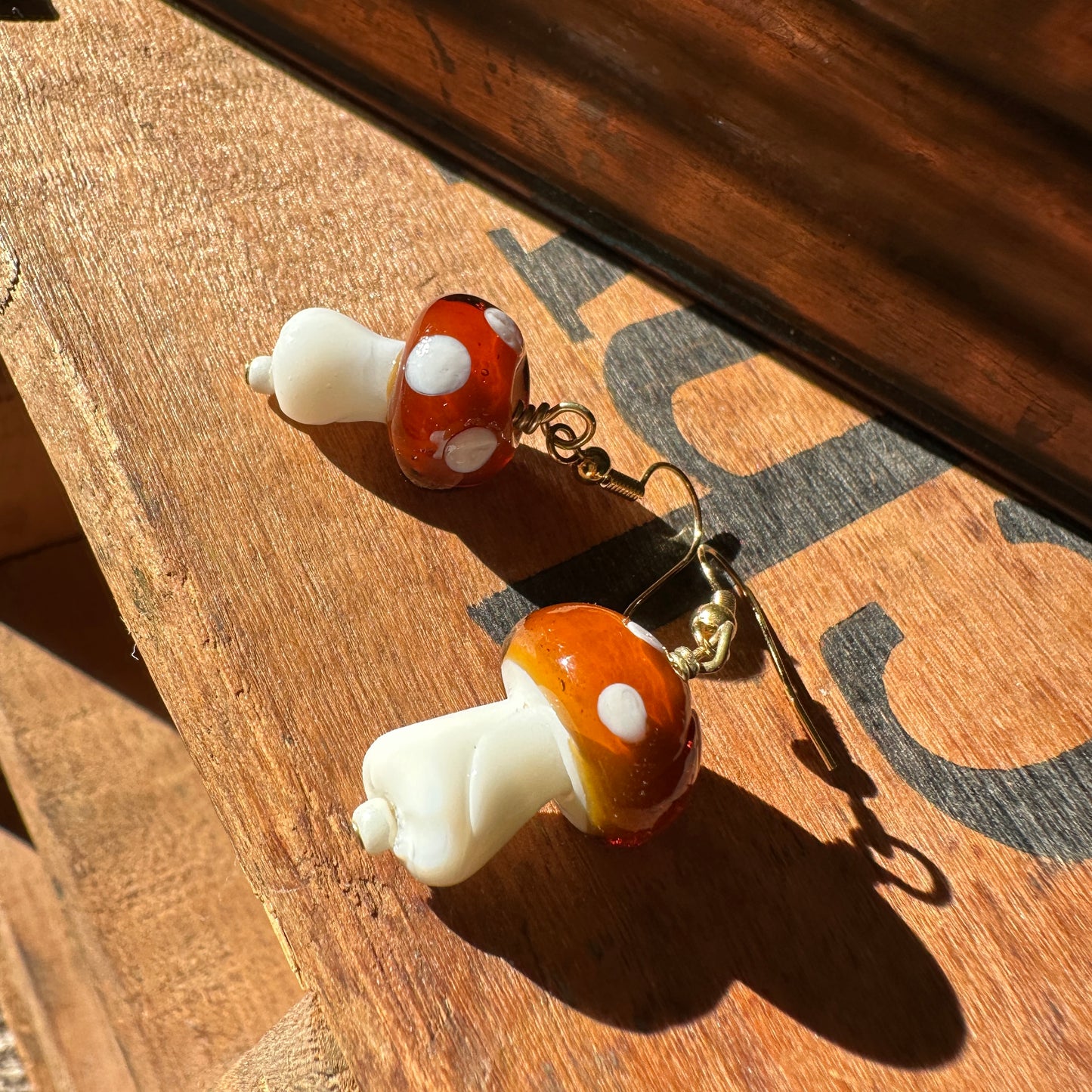 Brown Glass Mushroom Earrings