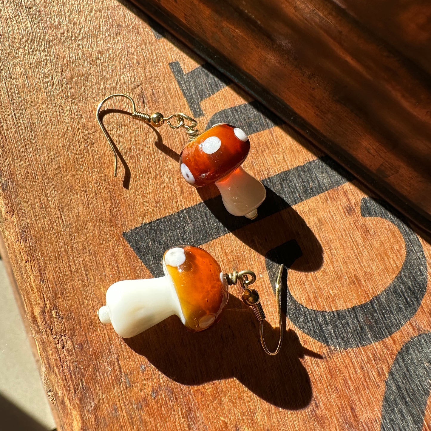 Brown Glass Mushroom Earrings