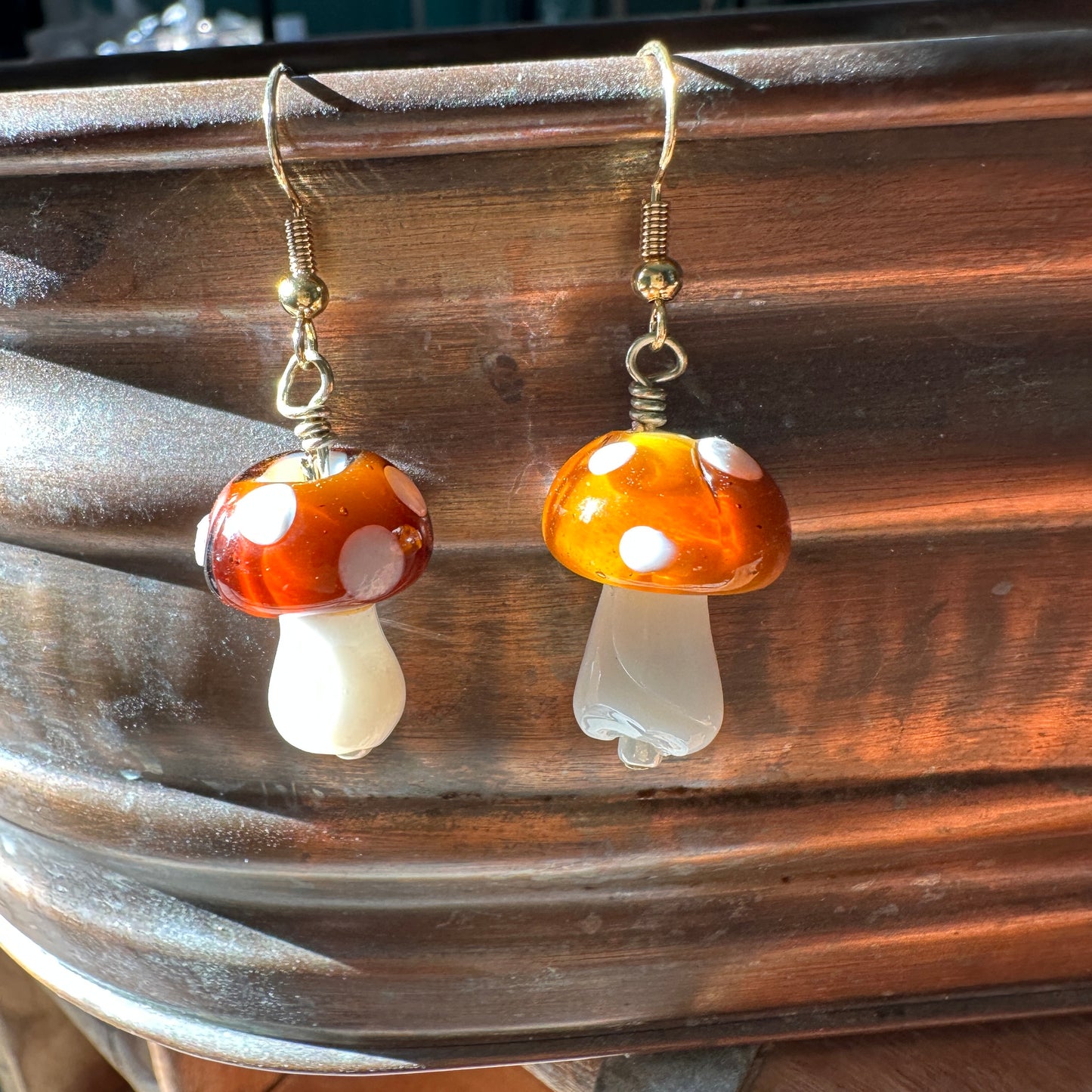 Brown Glass Mushroom Earrings