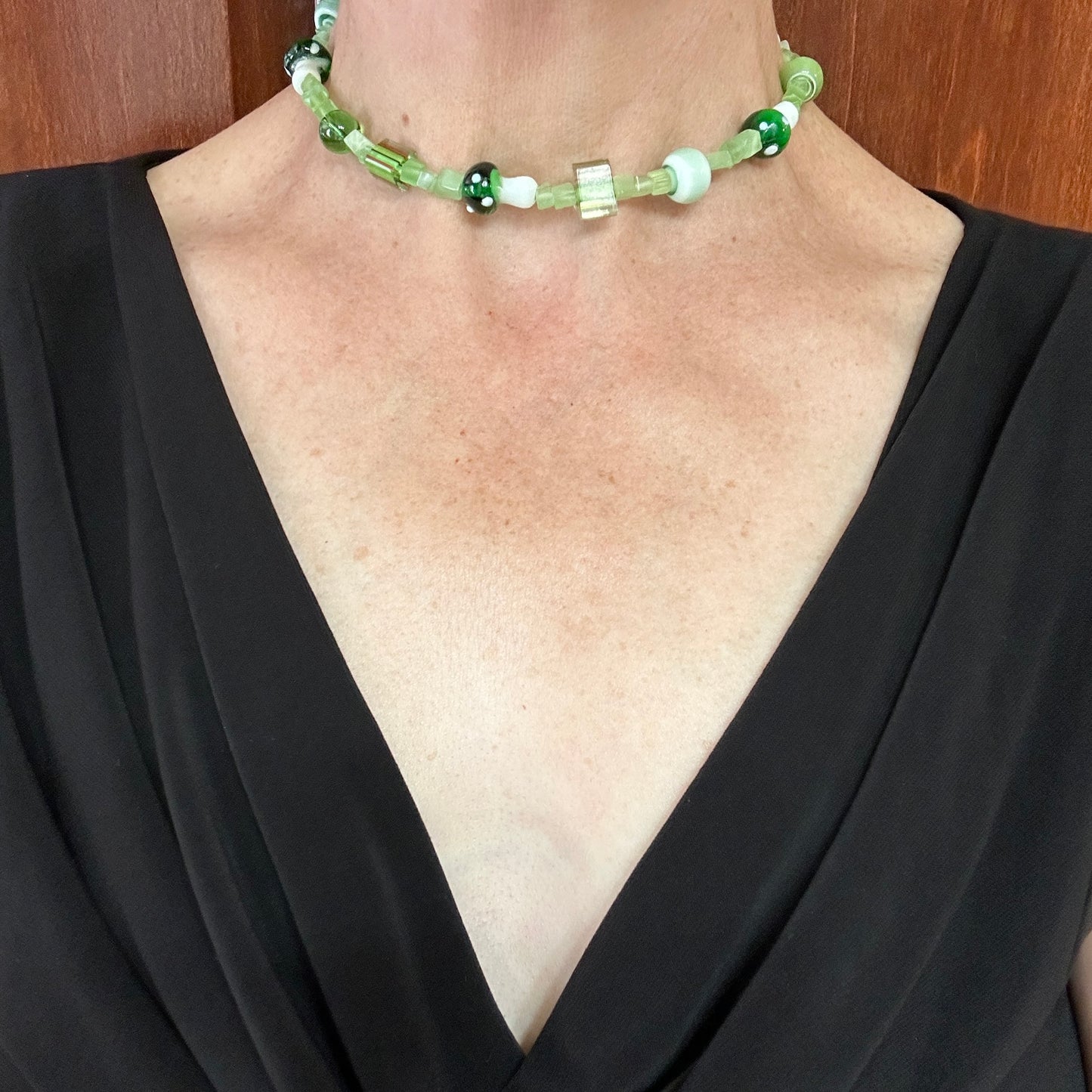 Green Glass Mushroom Choker