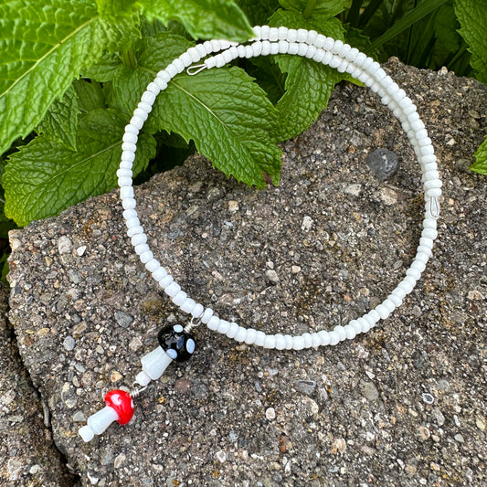 Red, White and Black Mushroom Charm Choker