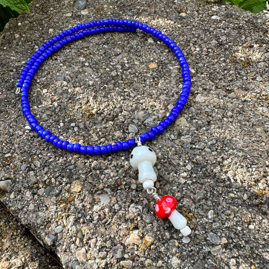 Red, White and Blue Mushroom Charm Choker