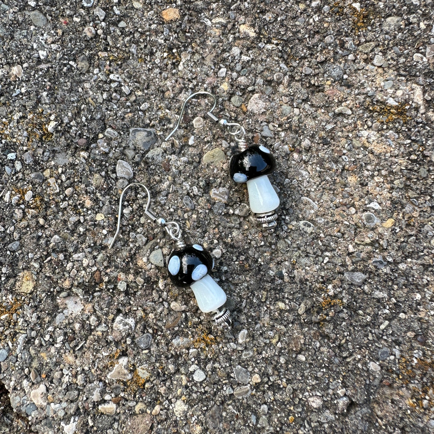 Black and White Glass Mushroom Dangle Earrings