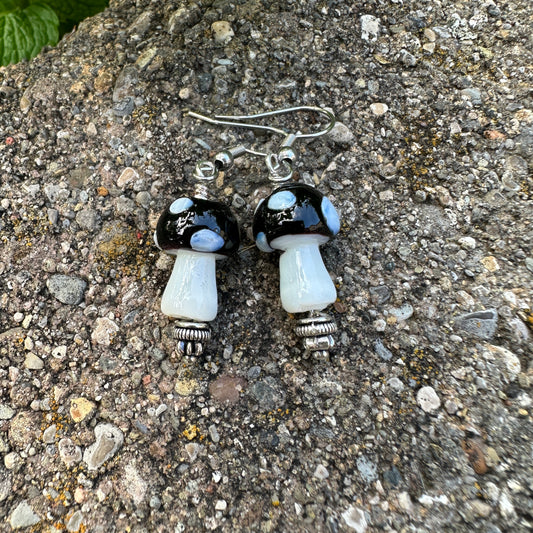 Black and White Glass Mushroom Dangle Earrings