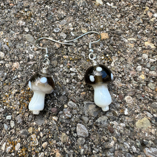 Gray Glass Mushroom Earrings