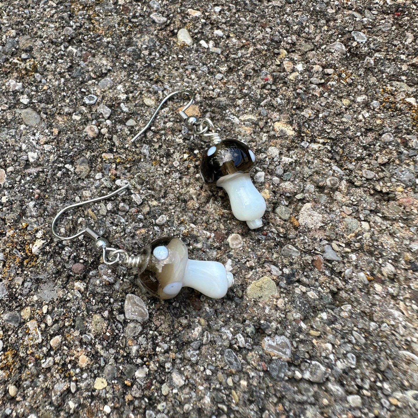 Gray Glass Mushroom Earrings