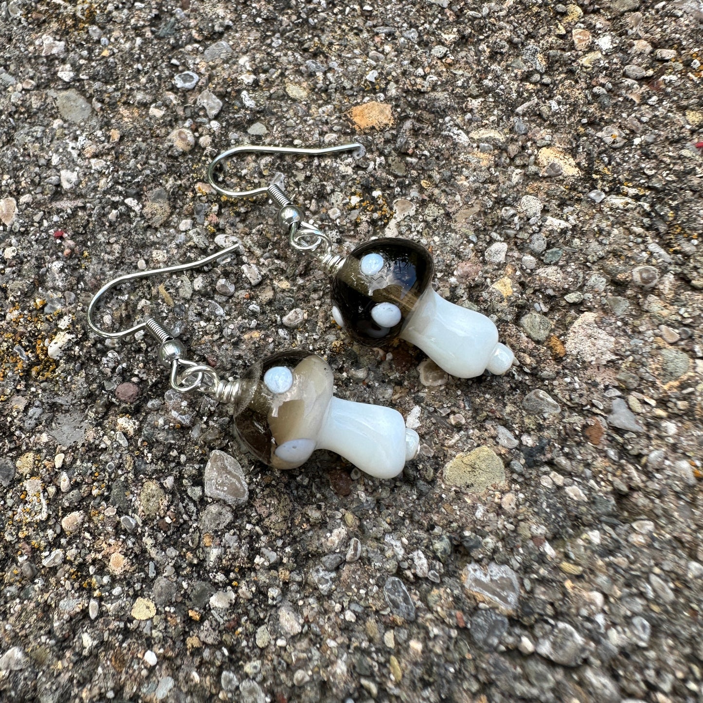 Gray Glass Mushroom Earrings