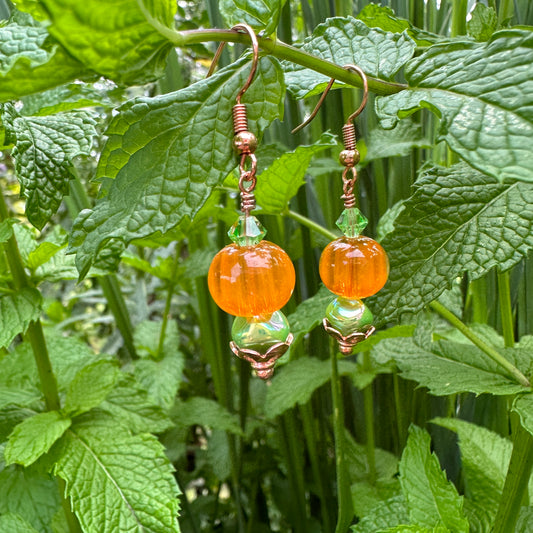 Orange Green Glass Earrings