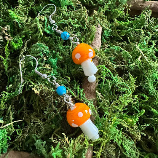 Orange and Blue Mushroom Earrings