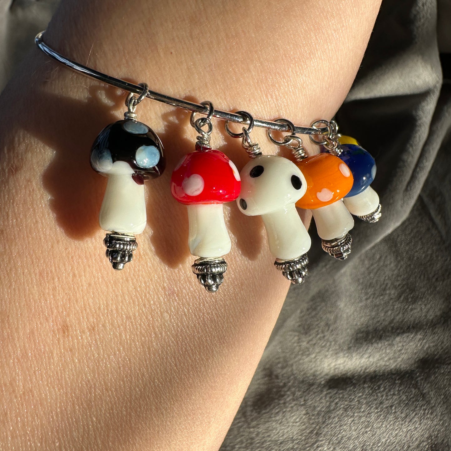 Mushroom Charm Bangle Bracelet