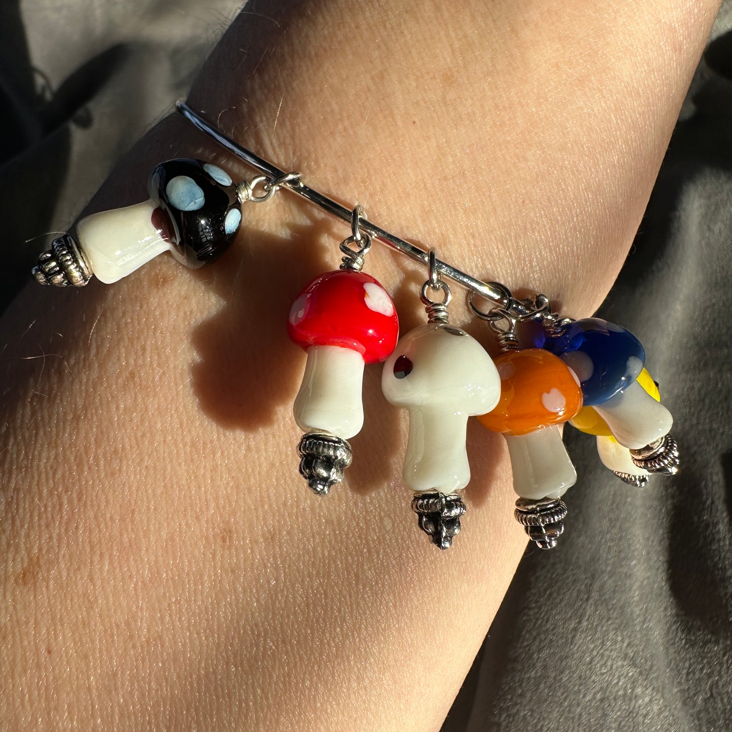 Mushroom Charm Bangle Bracelet